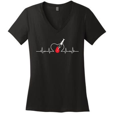 Phlebotomist Heart Blood Phlebotomy Pulse Syringe Gift Women's V-Neck T-Shirt