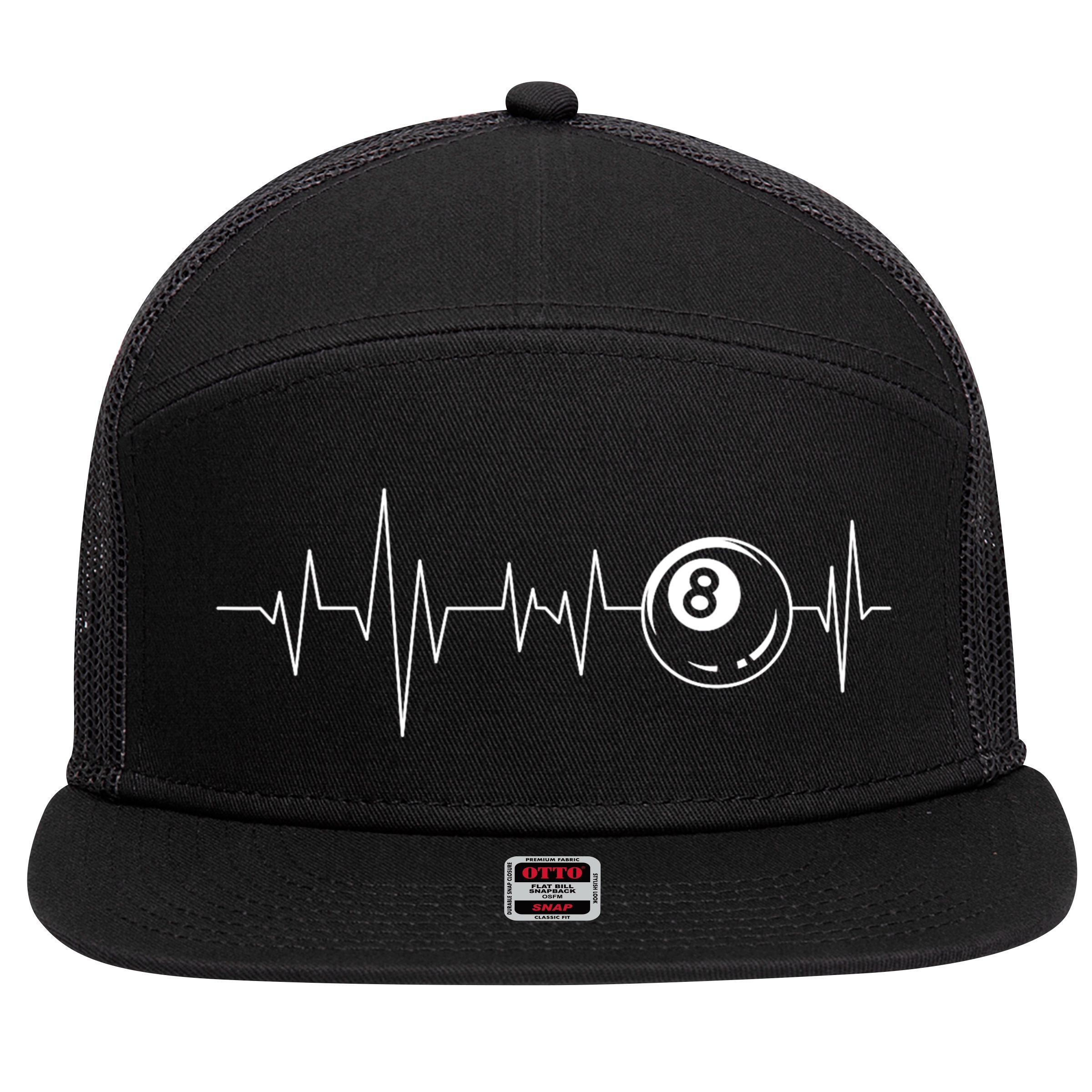 Pool Heartbeat Billiard Player Lover Sports Game 7 Panel Mesh Trucker Snapback Hat
