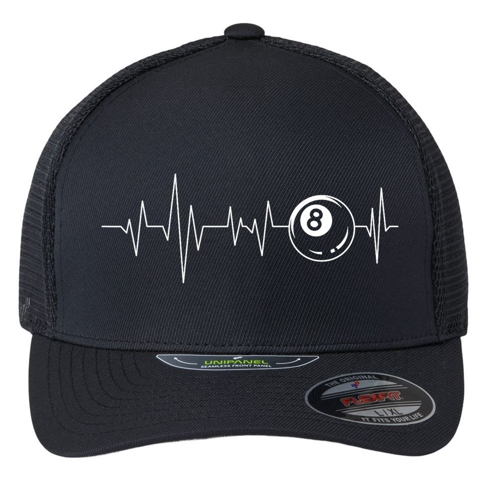 Pool Heartbeat Billiard Player Lover Sports Game Flexfit Unipanel Trucker Cap