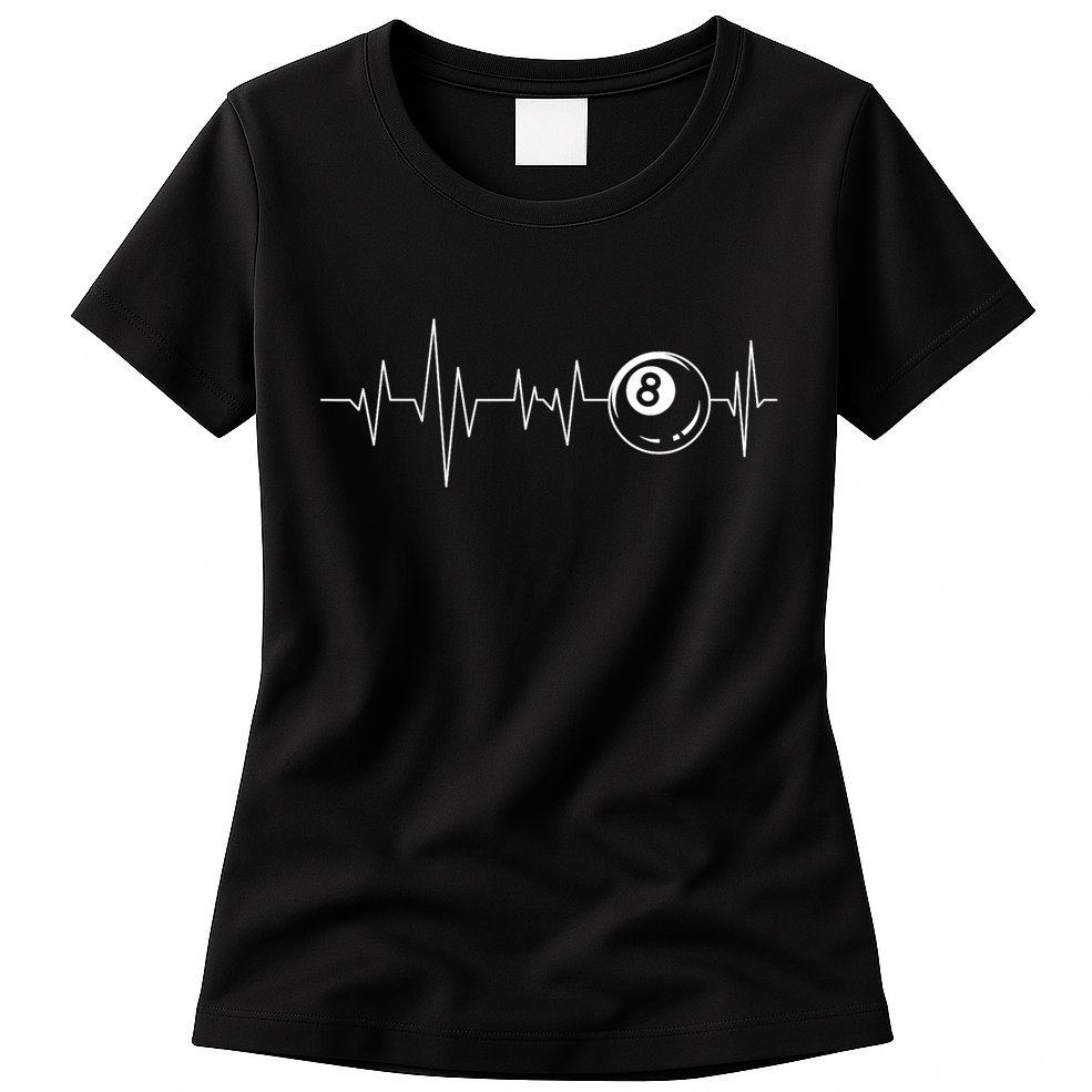 Pool Heartbeat Billiard Player Lover Sports Game Womens T-Shirt