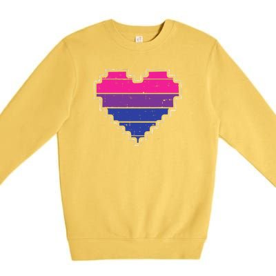 Pixel Heart Bisexual Pride Retro Gaming LGBTQ Ally Gamer Premium Crewneck Sweatshirt