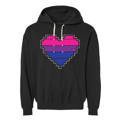 Pixel Heart Bisexual Pride Retro Gaming LGBTQ Ally Gamer Garment-Dyed Fleece Hoodie