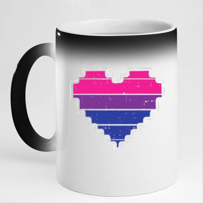 Pixel Heart Bisexual Pride Retro Gaming LGBTQ Ally Gamer 11oz Black Color Changing Mug