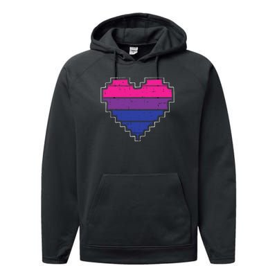 Pixel Heart Bisexual Pride Retro Gaming LGBTQ Ally Gamer Performance Fleece Hoodie