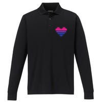 Pixel Heart Bisexual Pride Retro Gaming LGBTQ Ally Gamer Performance Long Sleeve Polo