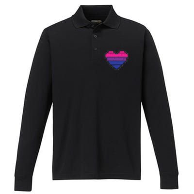 Pixel Heart Bisexual Pride Retro Gaming LGBTQ Ally Gamer Performance Long Sleeve Polo