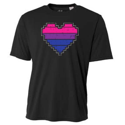 Pixel Heart Bisexual Pride Retro Gaming LGBTQ Ally Gamer Cooling Performance Crew T-Shirt