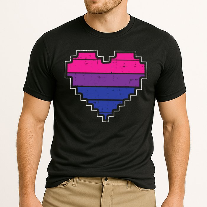 Pixel Heart Bisexual Pride Retro Gaming LGBTQ Ally Gamer Cooling Performance Crew T-Shirt