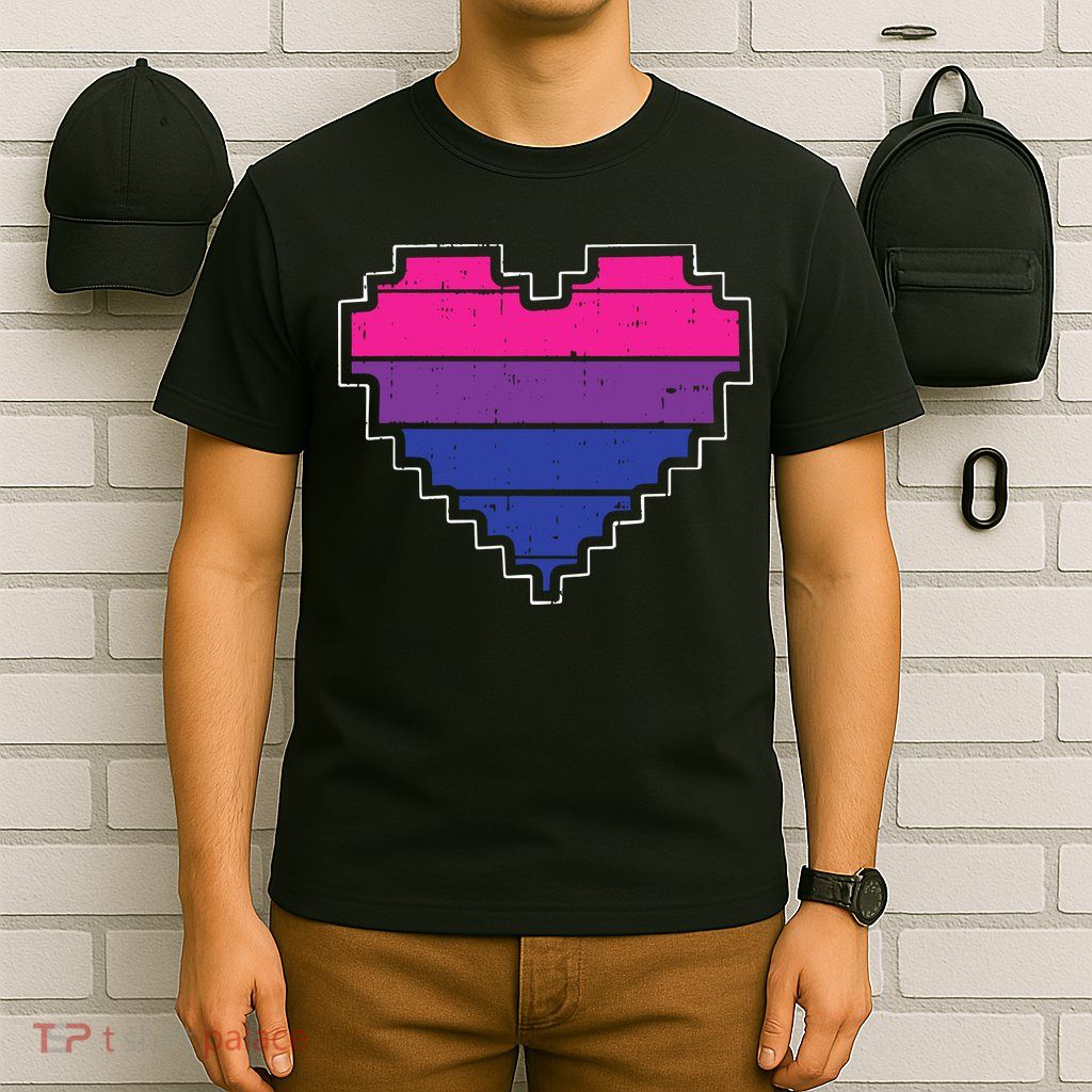 Pixel Heart Bisexual Pride Retro Gaming LGBTQ Ally Gamer T-Shirt