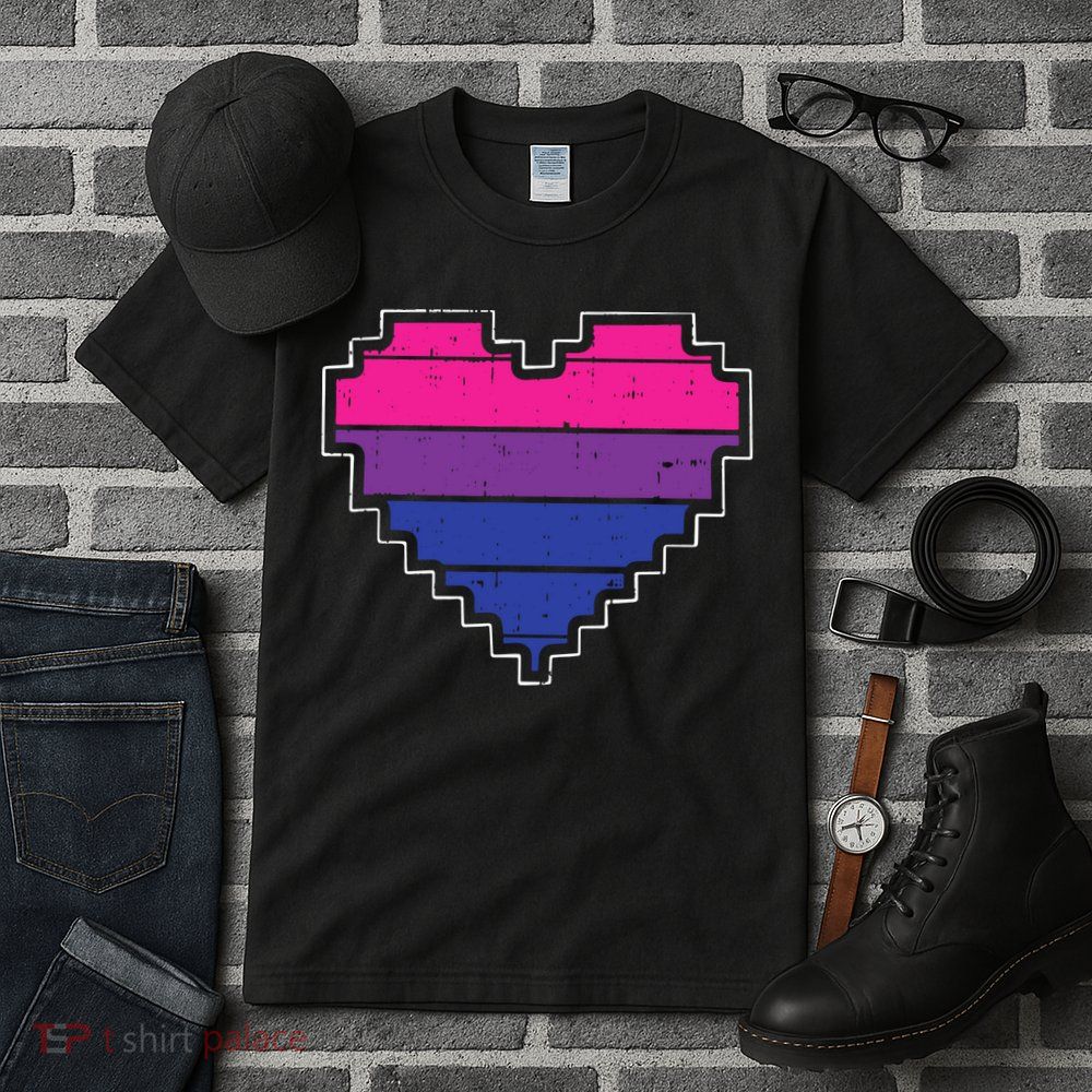 Pixel Heart Bisexual Pride Retro Gaming LGBTQ Ally Gamer Tall T-Shirt