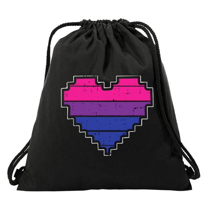 Pixel Heart Bisexual Pride Retro Gaming LGBTQ Ally Gamer Drawstring Bag