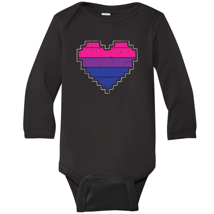 Pixel Heart Bisexual Pride Retro Gaming LGBTQ Ally Gamer Baby Long Sleeve Bodysuit