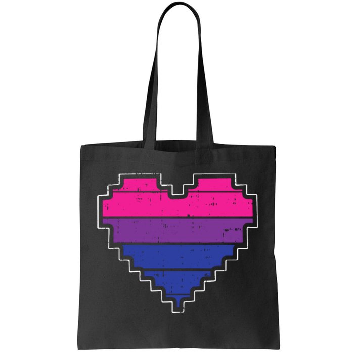 Pixel Heart Bisexual Pride Retro Gaming LGBTQ Ally Gamer Tote Bag