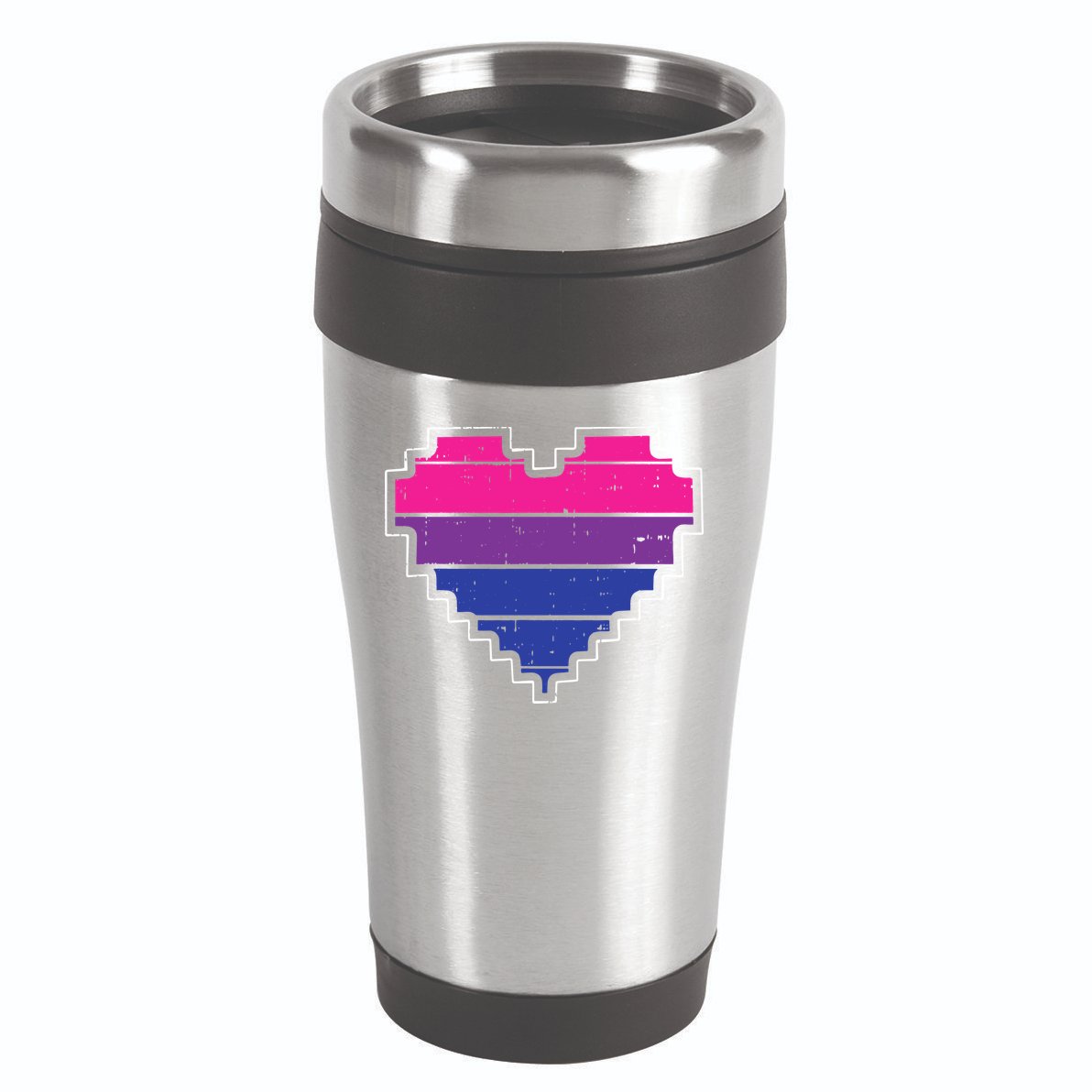 Pixel Heart Bisexual Pride Retro Gaming LGBTQ Ally Gamer 16oz Travel Tumbler
