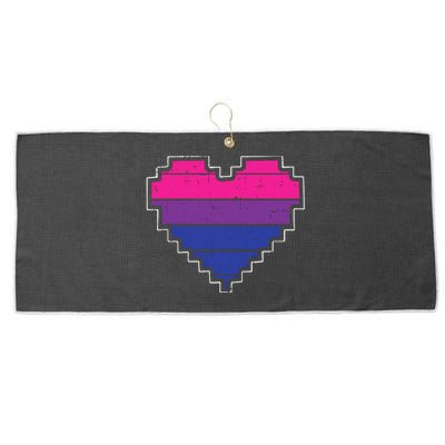 Pixel Heart Bisexual Pride Retro Gaming LGBTQ Ally Gamer Large Microfiber Waffle Golf Towel