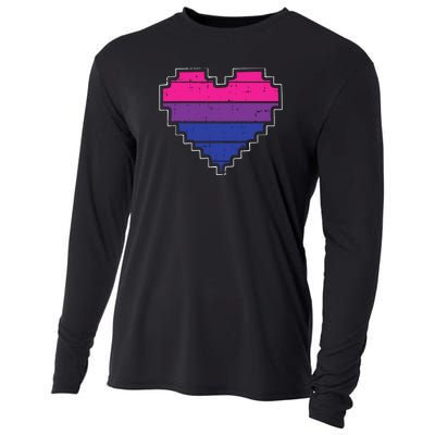 Pixel Heart Bisexual Pride Retro Gaming LGBTQ Ally Gamer Cooling Performance Long Sleeve Crew