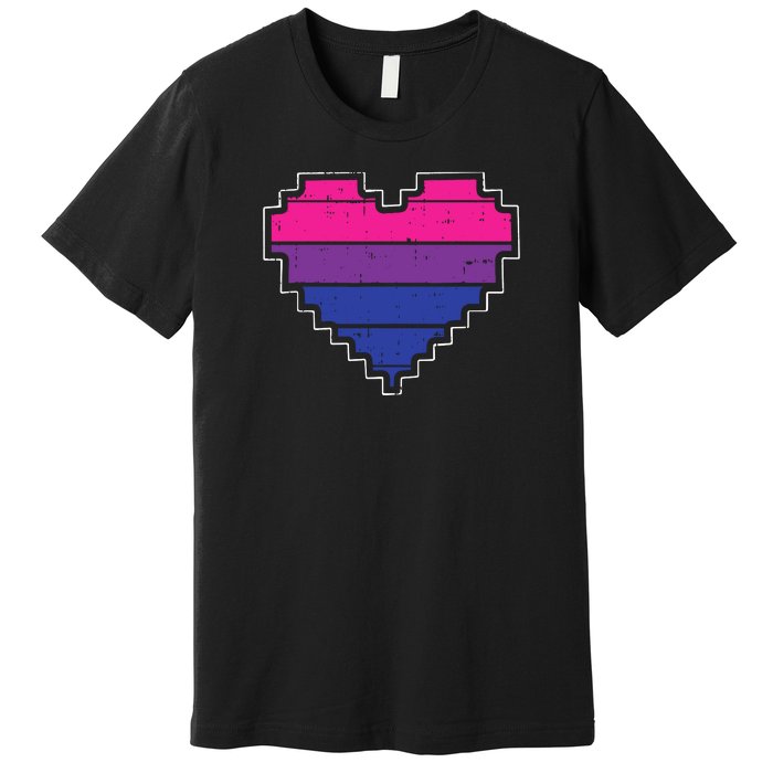 Pixel Heart Bisexual Pride Retro Gaming LGBTQ Ally Gamer Premium T-Shirt