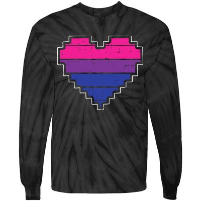 Pixel Heart Bisexual Pride Retro Gaming LGBTQ Ally Gamer Tie-Dye Long Sleeve Shirt