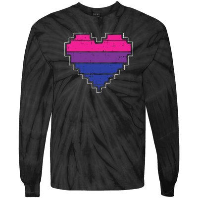 Pixel Heart Bisexual Pride Retro Gaming LGBTQ Ally Gamer Tie-Dye Long Sleeve Shirt