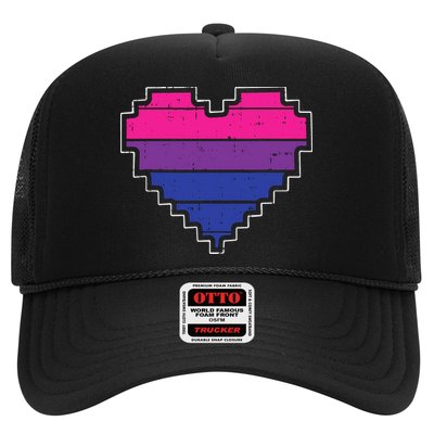 Pixel Heart Bisexual Pride Retro Gaming LGBTQ Ally Gamer Trucker Hat