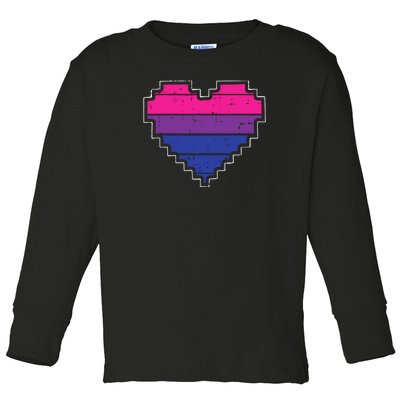 Pixel Heart Bisexual Pride Retro Gaming LGBTQ Ally Gamer Toddler Long Sleeve Shirt