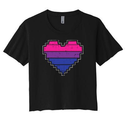 Pixel Heart Bisexual Pride Retro Gaming LGBTQ Ally Gamer Women's Crop Top Tee