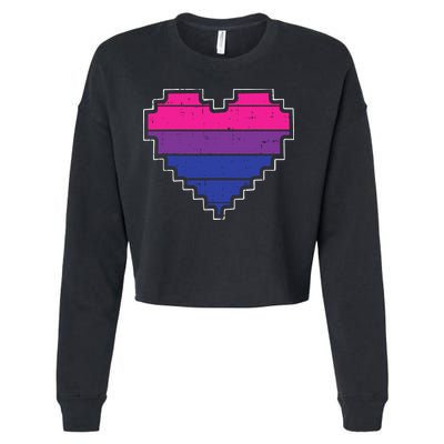 Pixel Heart Bisexual Pride Retro Gaming LGBTQ Ally Gamer Cropped Pullover Crew