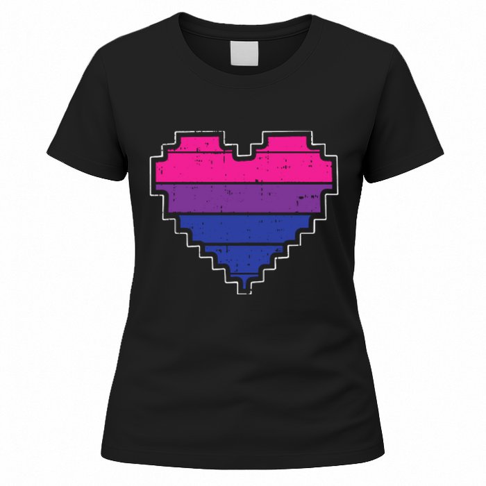 Pixel Heart Bisexual Pride Retro Gaming LGBTQ Ally Gamer Women's T-Shirt