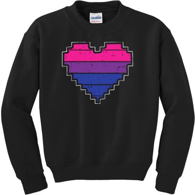 Pixel Heart Bisexual Pride Retro Gaming LGBTQ Ally Gamer Kids Sweatshirt