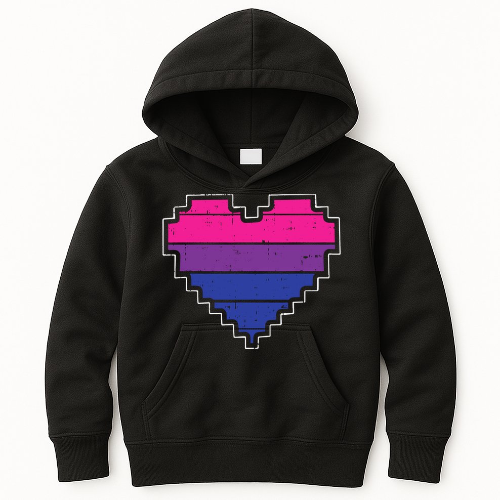 Pixel Heart Bisexual Pride Retro Gaming LGBTQ Ally Gamer Kids Hoodie