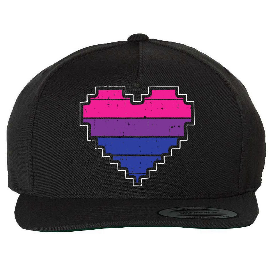 Pixel Heart Bisexual Pride Retro Gaming LGBTQ Ally Gamer Wool Snapback Cap