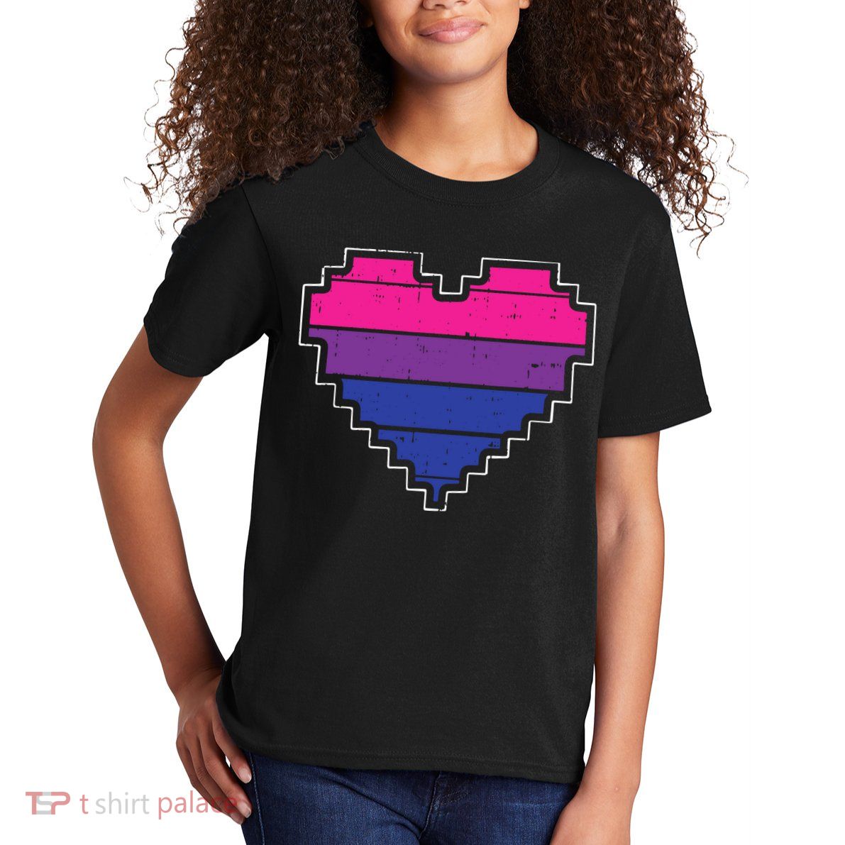 Pixel Heart Bisexual Pride Retro Gaming LGBTQ Ally Gamer Kids T-Shirt