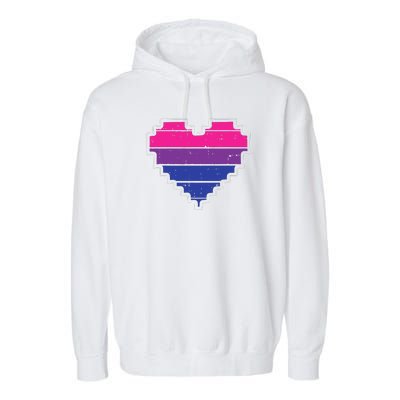 Pixel Heart Bisexual Pride Retro Gaming LGBTQ Ally Gamer Garment-Dyed Fleece Hoodie