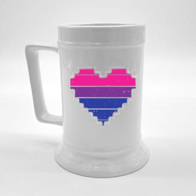 Pixel Heart Bisexual Pride Retro Gaming LGBTQ Ally Gamer Beer Stein