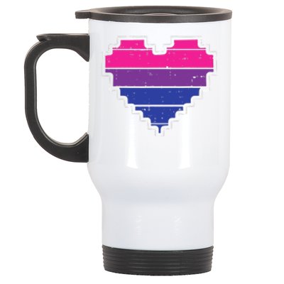 Pixel Heart Bisexual Pride Retro Gaming LGBTQ Ally Gamer Stainless Steel Travel Mug