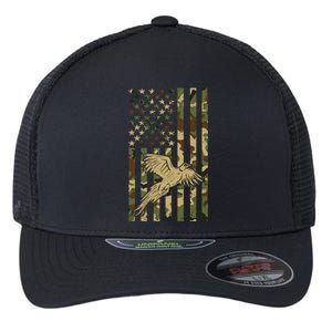 Pheasant Hunting Bird Hunter Hunting American Flag Camo Gift Flexfit Unipanel Trucker Cap