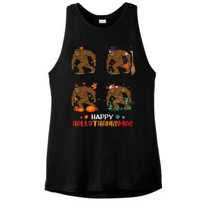 Ph Hallothanksmas Bigfoot Halloween Thanksgiving Christmas Ladies PosiCharge Tri-Blend Wicking Tank