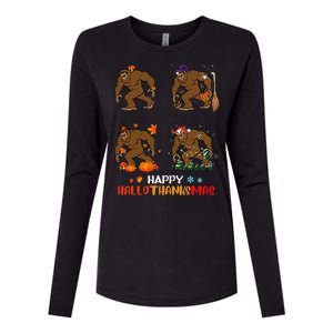 Ph Hallothanksmas Bigfoot Halloween Thanksgiving Christmas Womens Cotton Relaxed Long Sleeve T-Shirt