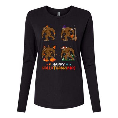 Ph Hallothanksmas Bigfoot Halloween Thanksgiving Christmas Womens Cotton Relaxed Long Sleeve T-Shirt