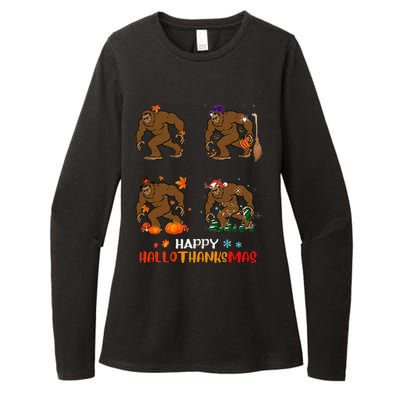 Ph Hallothanksmas Bigfoot Halloween Thanksgiving Christmas Womens CVC Long Sleeve Shirt