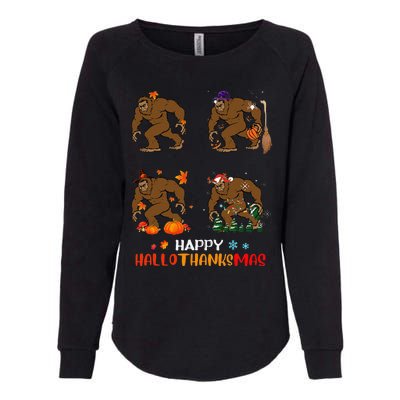 Ph Hallothanksmas Bigfoot Halloween Thanksgiving Christmas Womens California Wash Sweatshirt