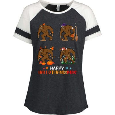 Ph Hallothanksmas Bigfoot Halloween Thanksgiving Christmas Enza Ladies Jersey Colorblock Tee