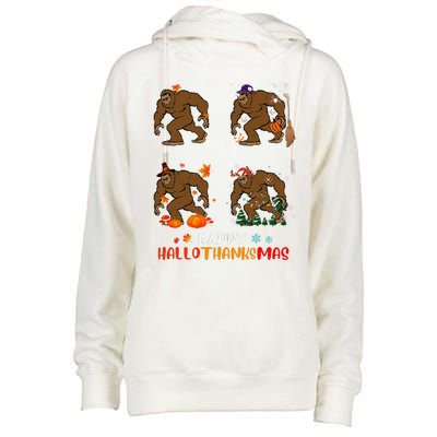 Ph Hallothanksmas Bigfoot Halloween Thanksgiving Christmas Womens Funnel Neck Pullover Hood