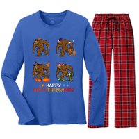 Ph Hallothanksmas Bigfoot Halloween Thanksgiving Christmas Women's Long Sleeve Flannel Pajama Set 