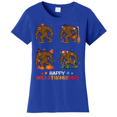 Ph Hallothanksmas Bigfoot Halloween Thanksgiving Christmas Women's T-Shirt