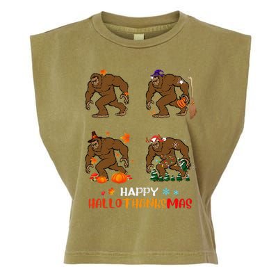 Ph Hallothanksmas Bigfoot Halloween Thanksgiving Christmas Garment-Dyed Women's Muscle Tee