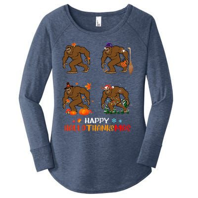 Ph Hallothanksmas Bigfoot Halloween Thanksgiving Christmas Women's Perfect Tri Tunic Long Sleeve Shirt