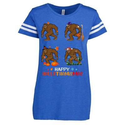 Ph Hallothanksmas Bigfoot Halloween Thanksgiving Christmas Enza Ladies Jersey Football T-Shirt