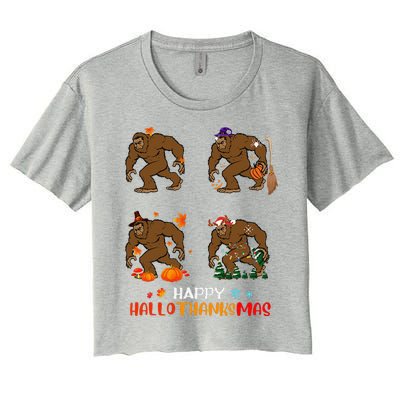 Ph Hallothanksmas Bigfoot Halloween Thanksgiving Christmas Women's Crop Top Tee