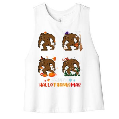 Ph Hallothanksmas Bigfoot Halloween Thanksgiving Christmas Women's Racerback Cropped Tank